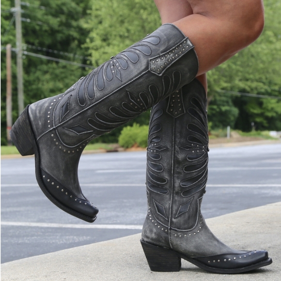 LIBERTY Black LB711510 tall "Graffito Vintage" distressed cowgirl boots sz 8.5 - Picture 4 of 16